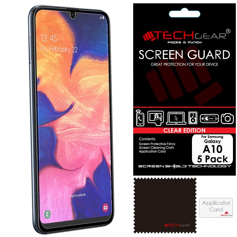 TECHGEAR [5 Pack] Screen Protectors Compatible with Samsung Galaxy A10, CLEAR LCD Screen Protectors Cover Guards
