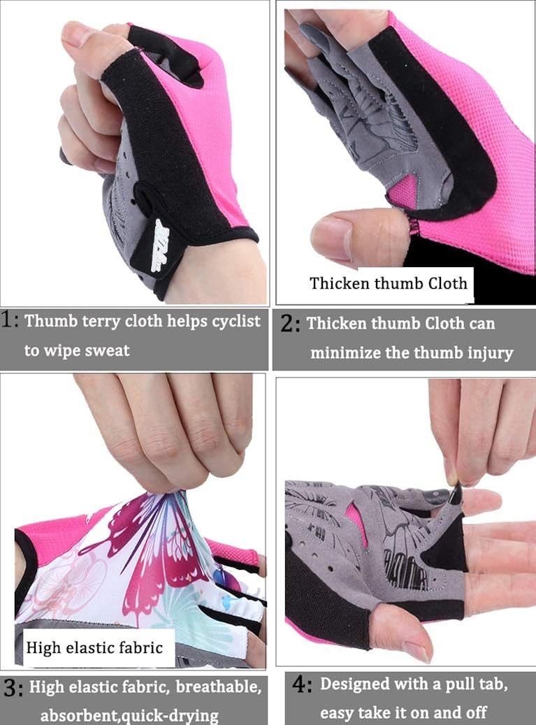 DuShow Cycling Gloves Women Half Finger Gel Padded Bike Gloves Anti-Slip Shock-Absorbing Fingerless Bicycle Short Gloves : Clothing