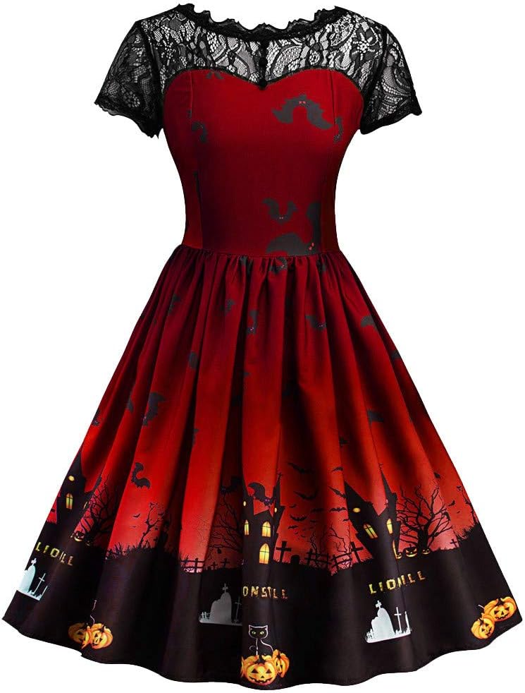 TIMEMEAN Women's Pumpkin Vintage Evening Party Prom Swing Dress