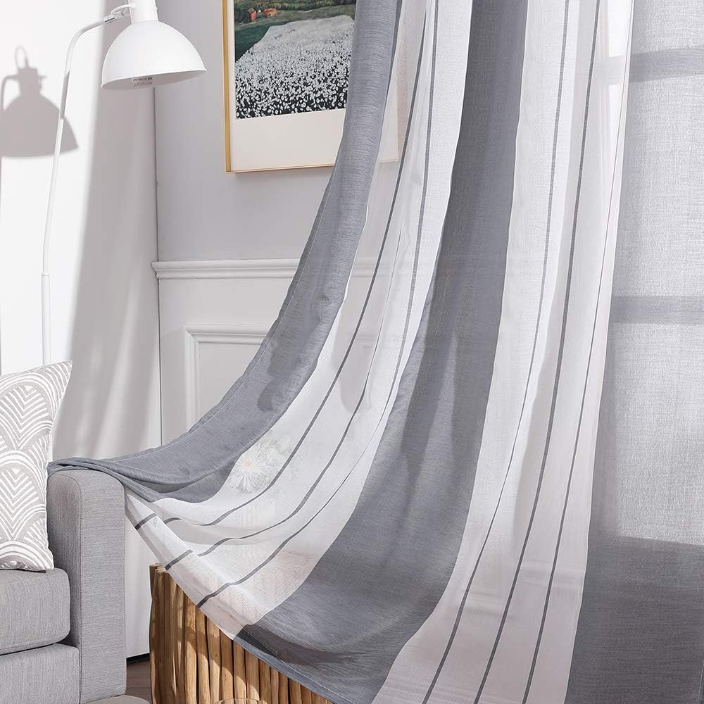 MIULEE Voile Curtains Semi Transparent Soft Elegant Decorative Classic Striped Curtain Translucent Eyelet Top Window Curtain Polyester for Bedroom Living Room 2 Panels 55" Wx88 L 140x225cm Silver - Image 5