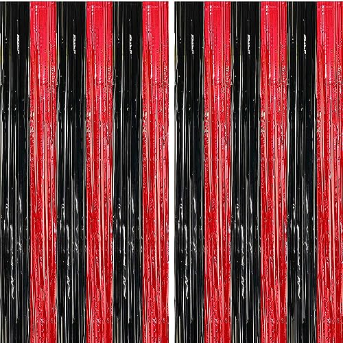 Black and Red Foil Fringe Curtains