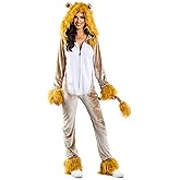 Tipsy Elves Womens Lion Halloween Costume - Wild Animal Costumes for Women Adult Hooded Front Zipper Onesie Jumpsuits