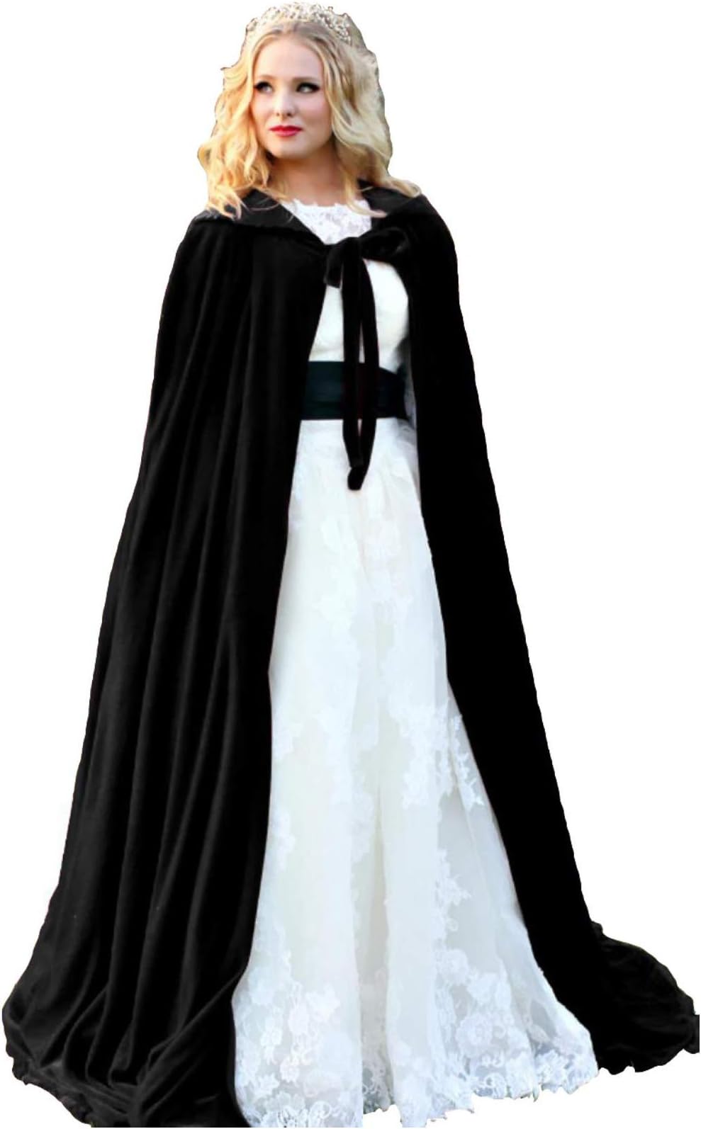 ShineGown Women's Hooded Bridal Cape Velvet Long Wedding Wraps Bride Coat Jacket Christmas Cloaks Halloween Mantel Fluwelen Wicca Robe Vampire Shawl Cosplay Party Heks Wizard Costume