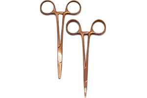 MuskalMed Set of 2 Curved & Straight 5" Hemostat Set (Rose Gold) - Stainless Steel Locking Tweezer Clamps - Ideal Hemostats for Nurses, Fishing Forceps, Crafts and Hobby