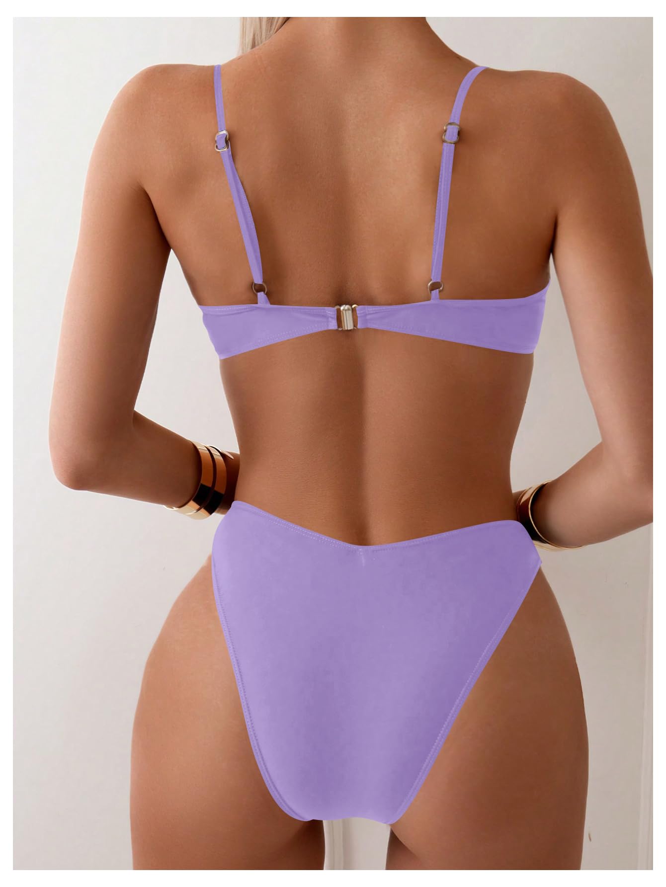 Condition photo showing New/Like New for sweatyrocks women's 2 piece bikini set spaghetti strap high cut push up underwire swimsuit purple me
