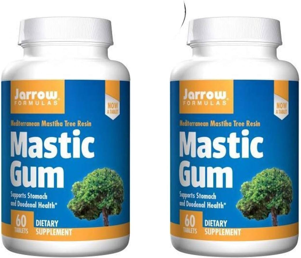 Jarrow Formulas Mastic Gum Supports Stomach Acid Production and Improves Gastric and Duodenal Cells, Tissue and Oral Health (60 Tablets) Pack of 2