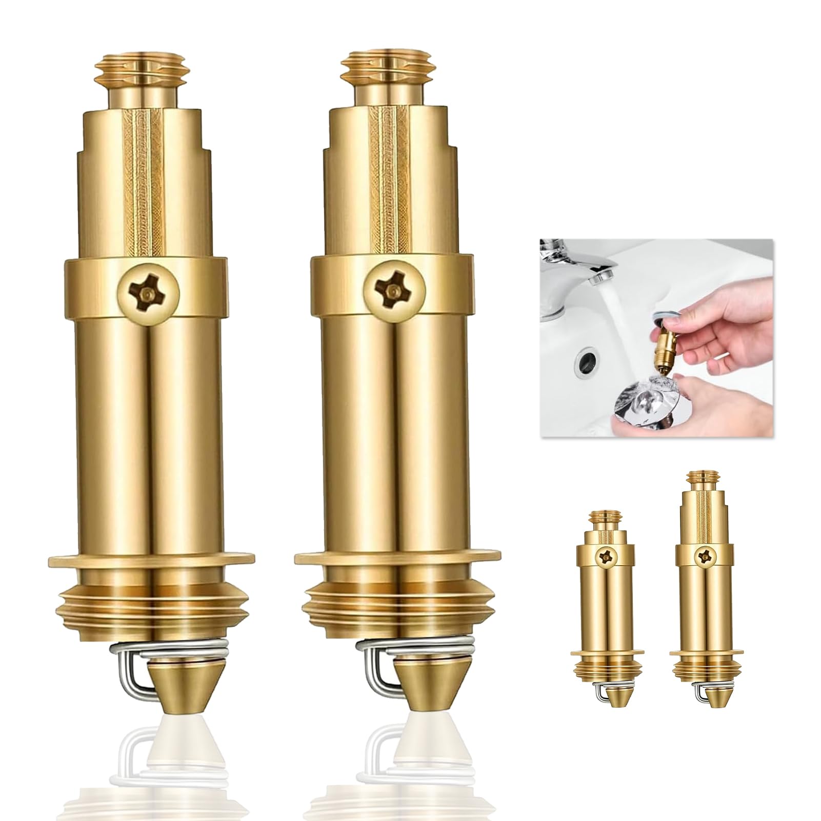 2 Pcs Replacement Sink Basin Pop-Up Click-Clack Brass Plug Assembly with Internal Spring - Slotted Screw for Bathroom Bathtub Drain Stopper