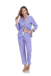 COLORFULLEAF Women's 100% Cotton Long Sleeve Pajama