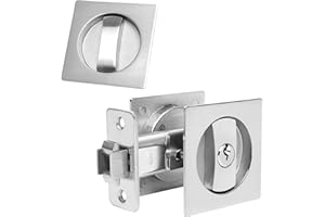 Dontay Pocket Door Lock with Key, Contemporary Entry Sliding Barn Door Lock Latch, Recessed 2 Sided, 2 3/8" Backset (1, Brushed Nickel)