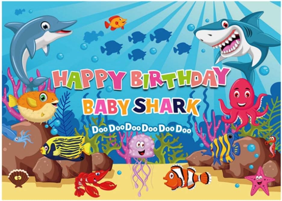 Shark Birthday Party Decoration, 7x5FT Baby Shark Backdrop, Shark Banner Photography backdrops Photo, Baby Shower Birthday Party Banner Decoration - Image 5