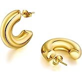 NONAMOIS 18K Gold Plated Chunky Multi Hoop Earrings for Women Hypoallergenic Trendy Triple Split Open Loop Huggie Earrings Lightweight Gold Hoops Ear Studs Jewelry