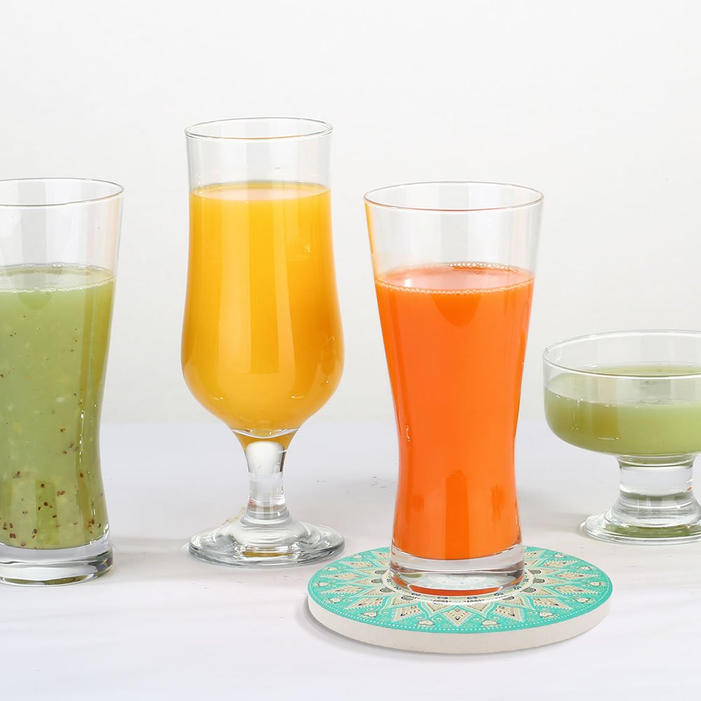 Kidac Absorbent Ceramic Coasters for Drinks with Protective Cork Base - Mandala Style (4 Pieces)