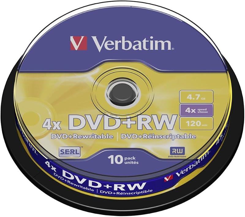 Verbatim DVD+RW 4.7GB 4x Matt Silver Spindle 10 Pack Recordable Discs