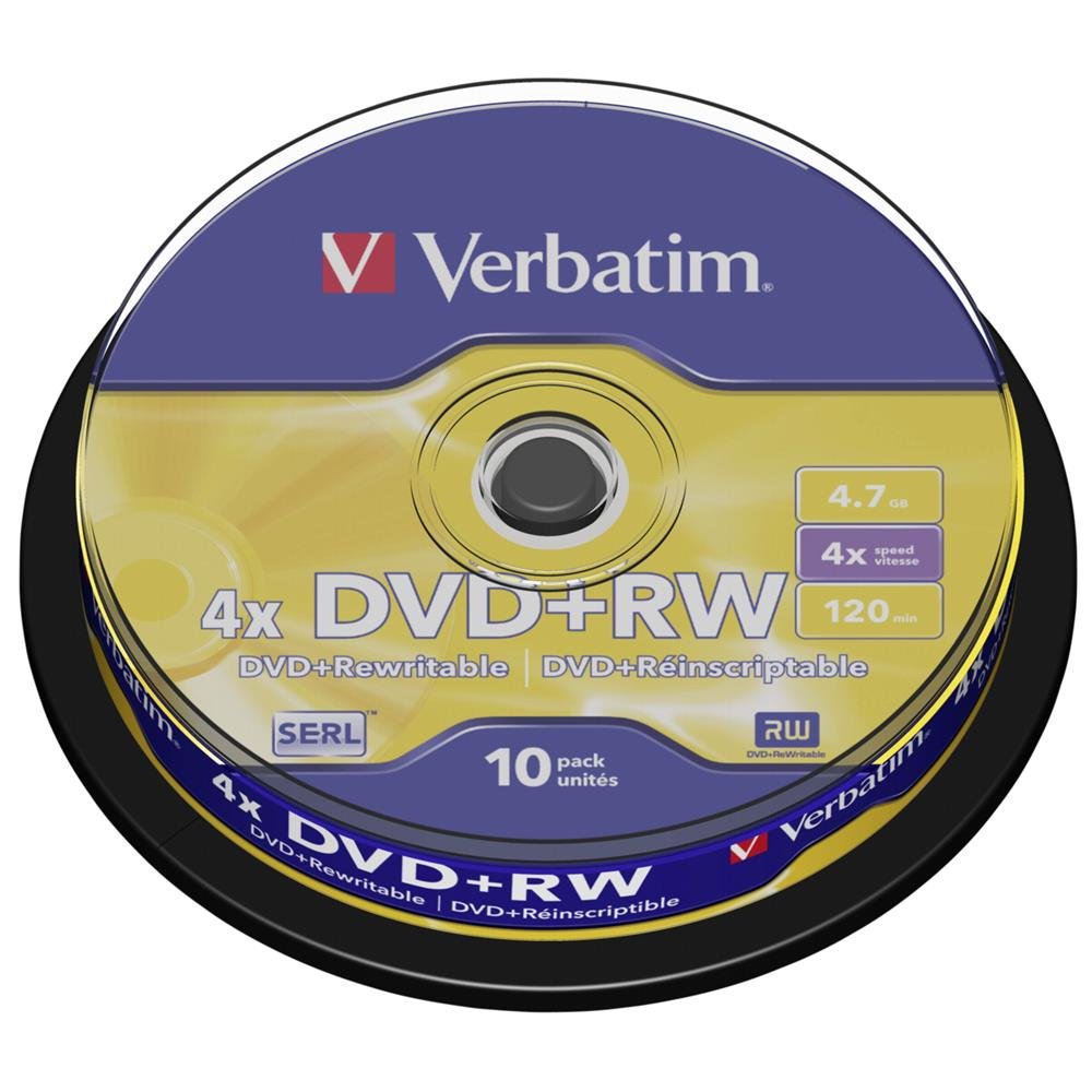 Verbatim DVD+RW, 4.7 GB, 4x Matt Silver, Spindle 10 Pack