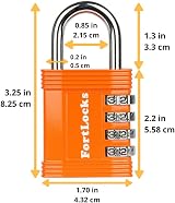 FortLocks Gym Padlock 4-Digit Combination Lock Indoor Outdoor Heavy-Duty Orange view 2