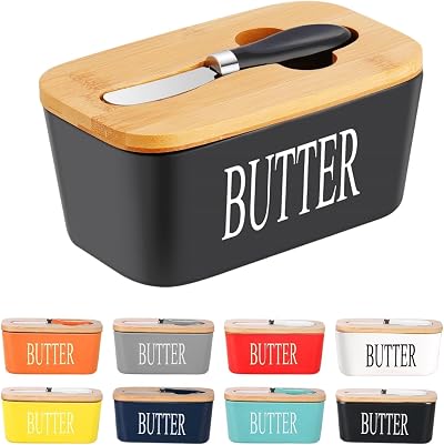 Eidoct European Porcelain Butter Dish 650ml Wooden Lid Silicone Seal Nut Cheese