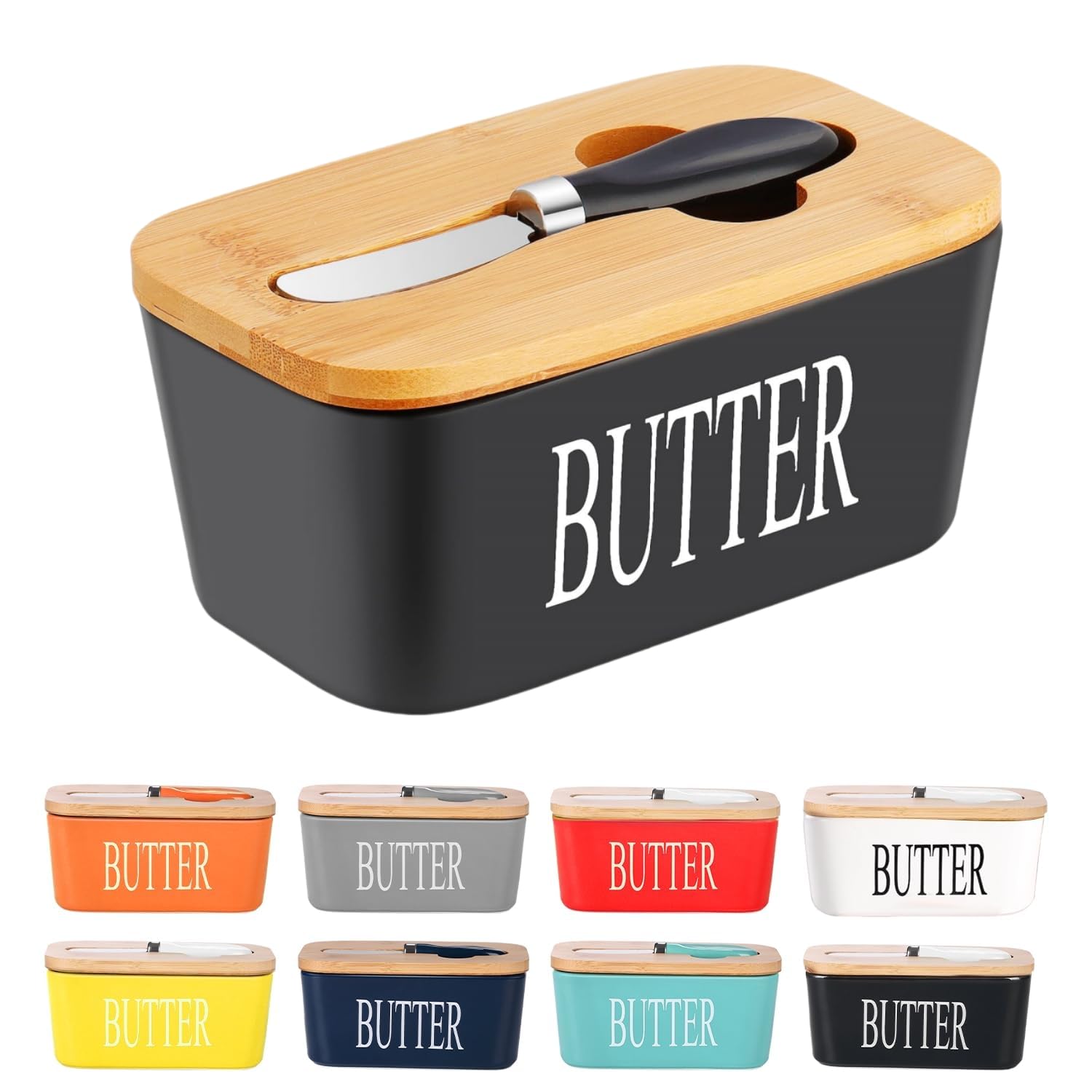 Butter Dish with Lid and Knife European Porcelain Butter Dish Ceramic Butter Dish with Knife 650ml Large Capacity with Double Silicone Seals for Better Freshness Perfect for Room Decor Kitchen Decor