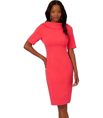 Adrianna Papell Drape Neck Sheath MIDI Dress, Smoky Jade, 8 at