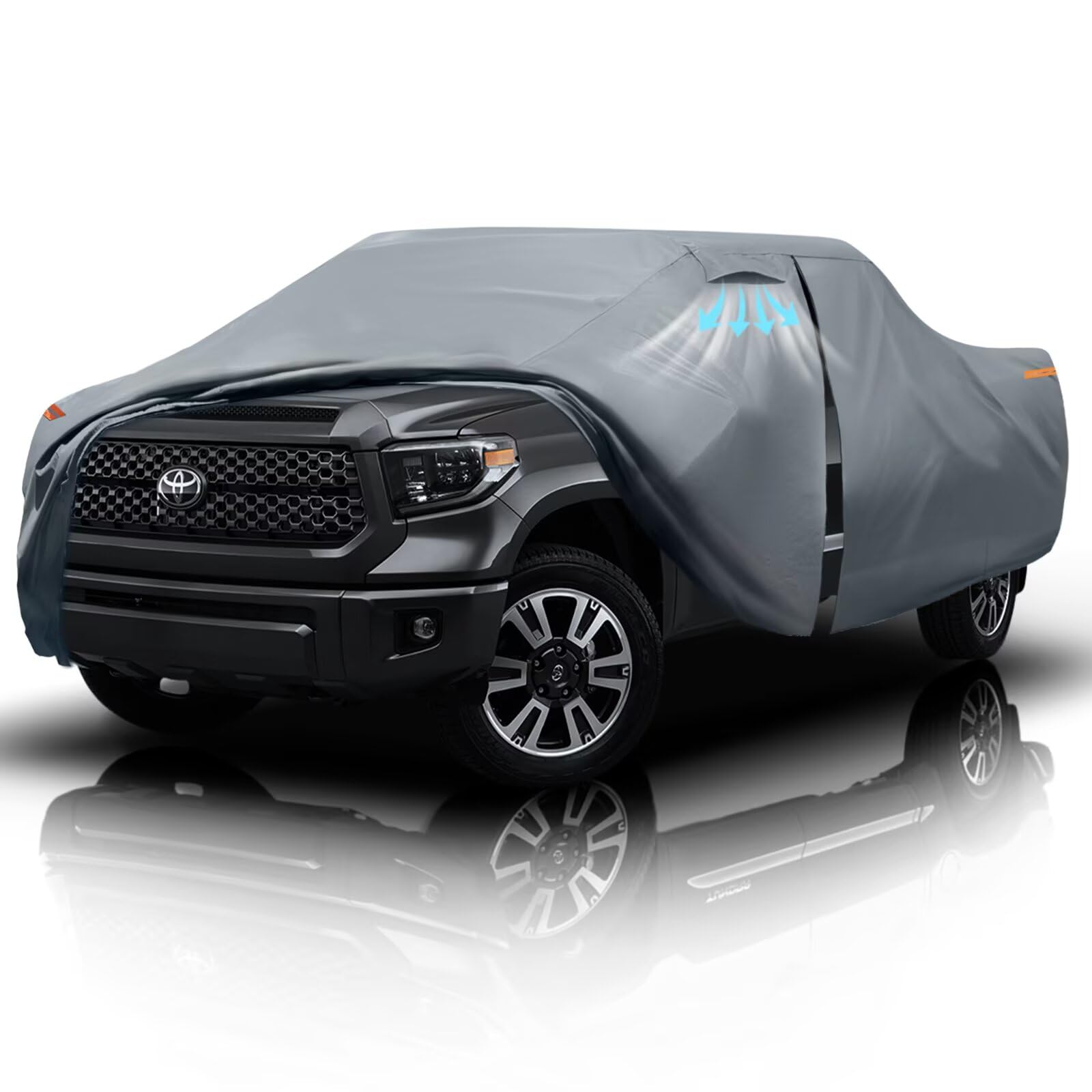 Photo 1 of Toyota Tundra Truck Cover Custom Fit 2021-2025 Double Cab/CrewMax Cab Short Bed(6.4') with Door Zipper, 10 Layers Outdoor Heavy Pickup Truck Cover Waterproof All Weather, Wind Dust Sun Protector.