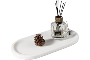 Koville Natural Marble Tray for Bathroom Decor Countertop, Vanity Tray Italy Oval Stone Trays for Candles Perfume, Storage Trays for Cosmetics, Jewelry, Decorative Tray for Dresser Organizer(White)