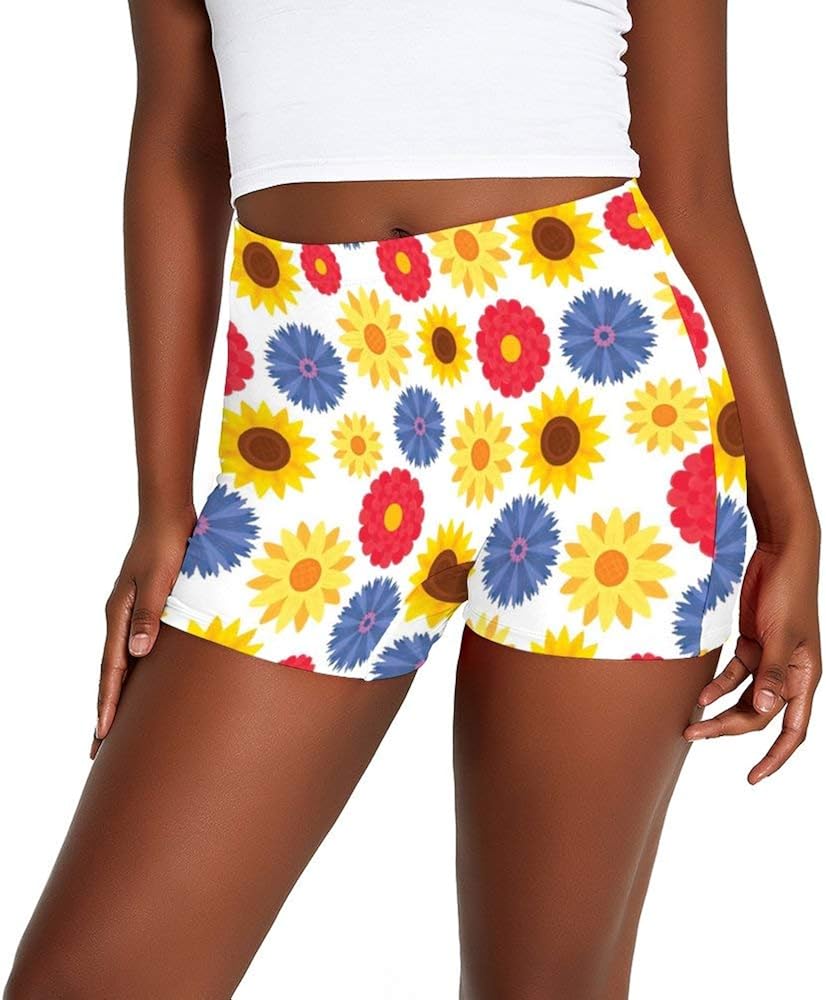 Women�s Gym Shorts Sunflower Petal Flowers Stretchy Slim
