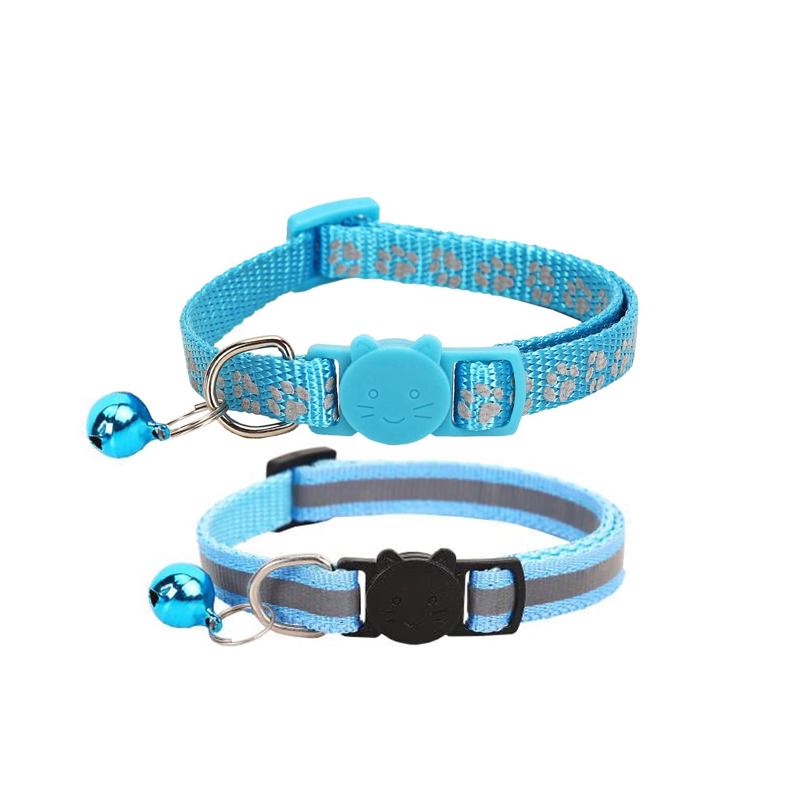 NeuWook Reflective Cat Collars with Bells, 2 PACK Safe Quick Release Cat Collar Adjustable 19-32cm for Cat Puppy (Blue)