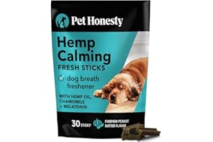 PET HONESTY Hemp Calming Fresh Dental Sticks – Dog Dental Treats & Chews for Occasional Anxiousness and Fresh Breath – Hemp for Dogs to Promote Calm, Reduce Plaque + Tartar, and Support Relaxed Behavior – 30 Ct