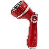 HugeDawn Garden Hose Nozzle with 7 Spray Patterns, Heavy Duty Metal Sprayer 30% Greater Water Flow for Watering, Car Wash, Outdoor Cleaning (Red)
