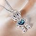 EleQueen Women's Silver-tone Love Heart Bear Pendant Necklace Blue Adorned with Swarovski Crystals