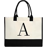DEEZOMO Mini Personalized Initial Tote Bag for Women - 10x8.5 IN Compact Canvas Purse, Custom Wedding Birthday Gift