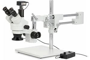 AmScope SM‑4TPZZ‑144‑18M3 3.5×–180× Magification Simul-Focal Trinocular Stereo Zoom Microscope with 144‑LED Ring Light, Dual‑
