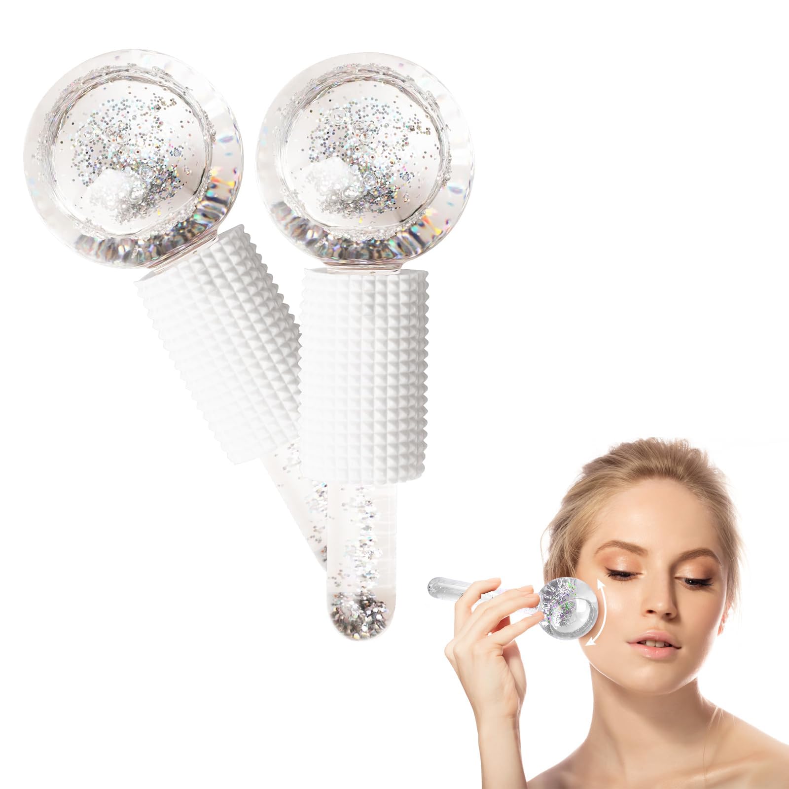 2pcs Ice Globes for Facials, Ice Roller Mold Set for Eyes and Face, Ice Balls for Face, Facial Ice Globes Mold, Skin Care Tools for Brighten Tighten Skin Hot & Cold Use (White)
