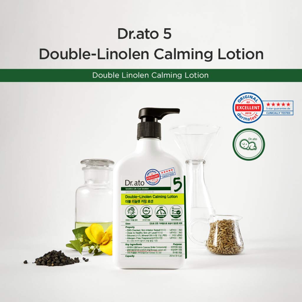 Medience DR.ATO Double-Linolen Calming Lotion 10.5 fl.oz. - pH5.5 Body and Face Baby, Infant, Kids Soothing Lotion with Double Gamma Linolenic Acid for Itchy and Dry Skin - Derma Tested, Paraben Free