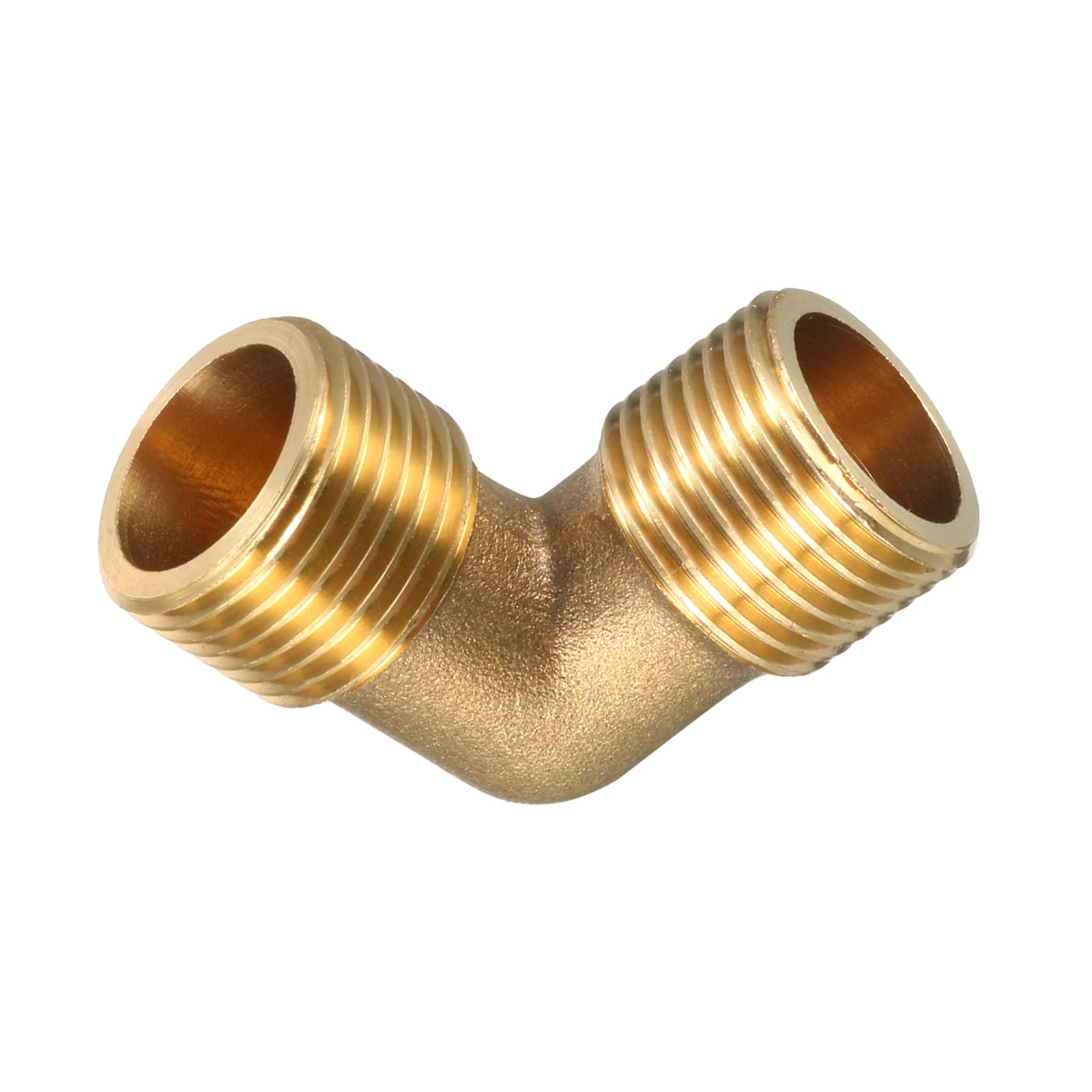 DTGN 3/8 PT x 3/8 PT (Male x Male) 90 Degree Brass Pipe Fitting - Good for Water Pipe System - Brass Elbow Adapter - Gold Tone