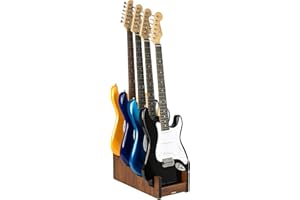 STRICH Wooden Guitar Stand for Multiple Guitars, 4-Holder, Front Display Space-Saving Floor Guitar Rack for Home, Studio, Stage, Walnut Color, L-4EW (For 4 Electric/Bass)