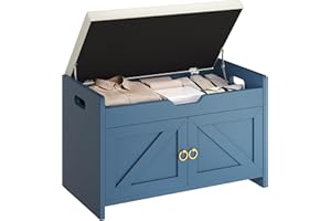 YITAHOME Shoe Bench with Storage, Entryway Bench Cushioned Seat with Lift-Top Shoe Storage, Wood Shoe Cabinet Bench, Hidden Shoe Bench for End-of-Bed, Mudroom, Hallway, Entryway, Blue