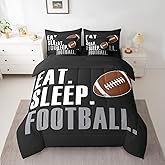Feelyou Football Comforter Set with Sheets Queen Size Rugby Sports 7 Pieces Bedding Set for Kids Boys Girls Teens Black Sports Ball Game Bed in a Bag Gift for Football Lover Bed Set