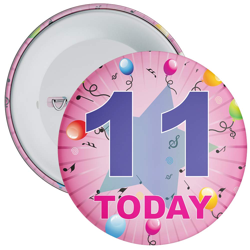 Pink 11th Birthday Badge available in a choice of 2 sizes (59mm)