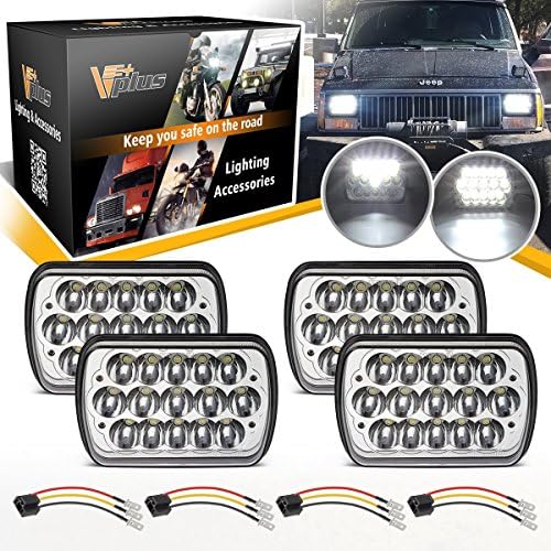 (Pack of 4) 5x7 7x6 Inch LED Rectangular LED Headlights Headlamp Projector Replacement H6054 H5054 H6054LL 69822 6052 6053 6054 Headlight for Jeep Wrangler JK YJ CJ TJ MJ Cherokee XJ Truck 4X4 Offroad