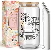 Cute Book Bookish Gifts for Women,Friend,Sister,Reader,Librarian, Book Club GIfts,Best Cat Lover Gift for Cat Lady Mom, Books Mug Gift for Birthday,Christmas,Easily Distracted by Cats Books-121