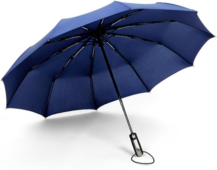 10Ribs Umbrella Windproof Automatic Folding Travel Umbrella Auto Open Close for Fast Release Compact Automatic Umbrella(2Navy)_