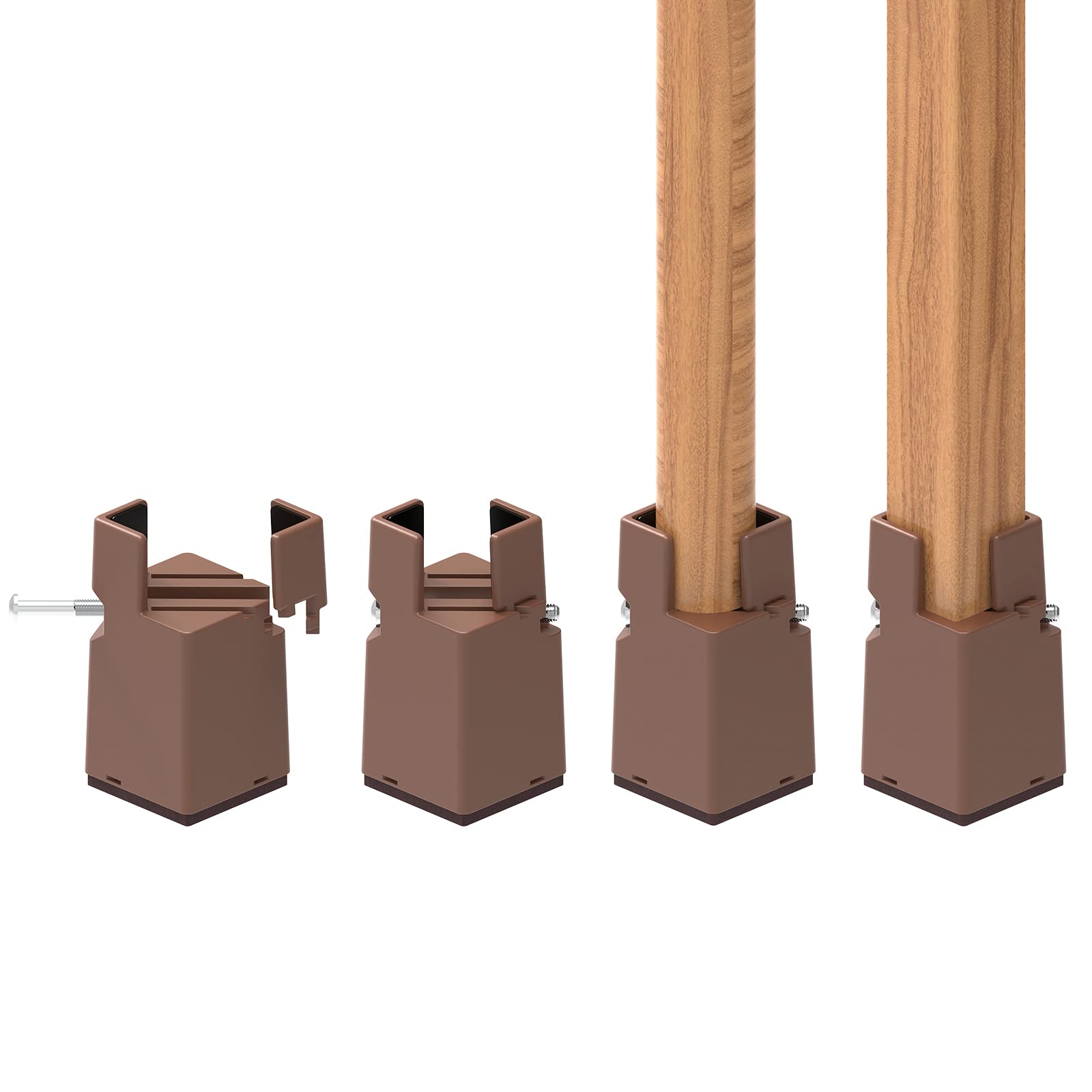 RCHYFEED Adjustable Bed Risers 7,5cm with Screw Clamp, 3 inch Furniture Risers Heavy Duty 4 Pack Sofa Table Chair Risers for Square/Round Furniture Legs Diameter 0.8''–1.6'', Supports 20,000 lb Brown