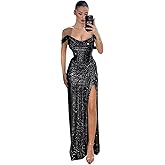 Skbue Sparkly Mermaid Prom Dress Long Off The Shoulder Ruched Party Dresses with Slit
