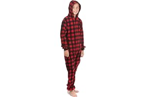 Hoodie Onesie Jumpsuit Pajama in Buffalo Plaid Fleece for Boys & Girls