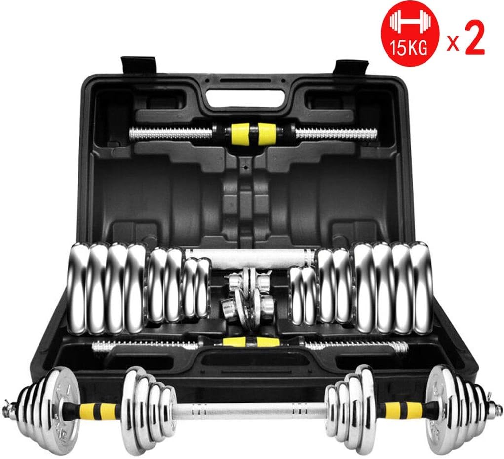 Acher 30KG Adjustable Fitness Dumbbell Weight Dumbbells Electroplated Weight Bars Gym Dumbells Barbell Set Box for Men Body Building（15×2）