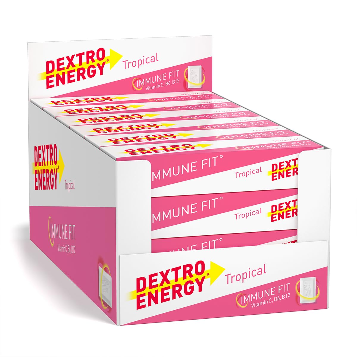 Dextro Energy Tropical Glucose Tablets |Fast Acting Carbohydrates for a Quick Burst of Glucose|with Vitamin C, B6, B12 and folic Acid | 14 Count (Pack of 24) โ image 1
