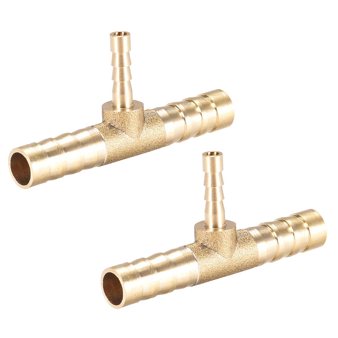 sourcing map Tee Brass Barb Fitting Reducer 3 Way, Fit Hose ID 8mm x 4mm x 8mm 2pcs
