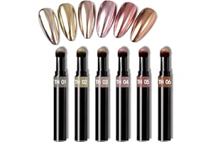 Rose Gold Chrome Nail Powder Pen,RoseFlower 6 pcs Metallic Nail Art Pigment Powder Pen Set, Shiny Nail Glitter Powder Air Cushion Pen with Magic Mirror Effect for Nail Art Design Decoration