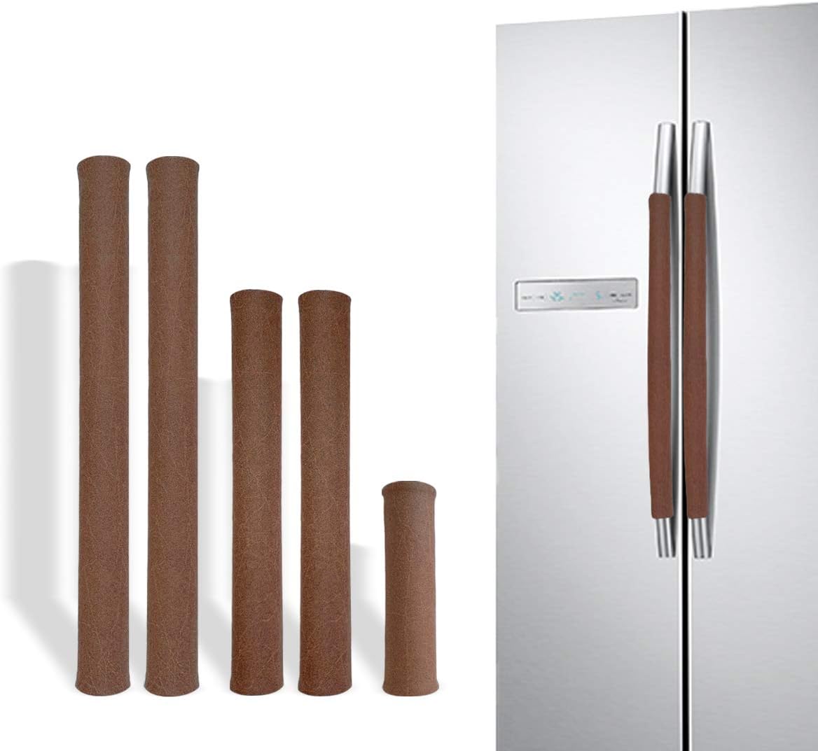 Hiili & Kaala Refrigerator Door Handle Covers 5 Pieces Handmade Decor for Kitchen Appliances Keep It Clean to Prevent Water Droplets and Food Stains (Brown)