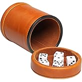 RERIVER Leatherette Dice Cup with Lid includes 6 Dices, Velvet Interior Quiet in shaking for Liars Dice Farkle Yahtzee Board 